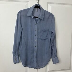 Free People Shirt Womens XS Woven Blue Lightweight Coastal Beachy Boho